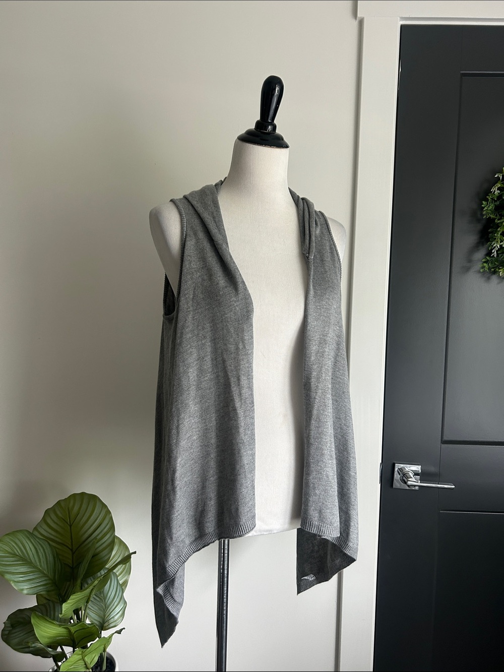Poof S lovely and classy Sleeveless Hooded Open Front Knit Vest - Gray